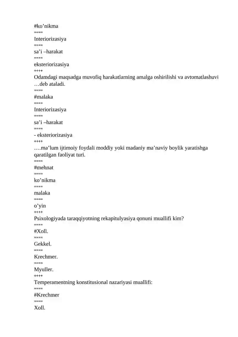 Umumiy psixologiya» fanidan test savollari 4