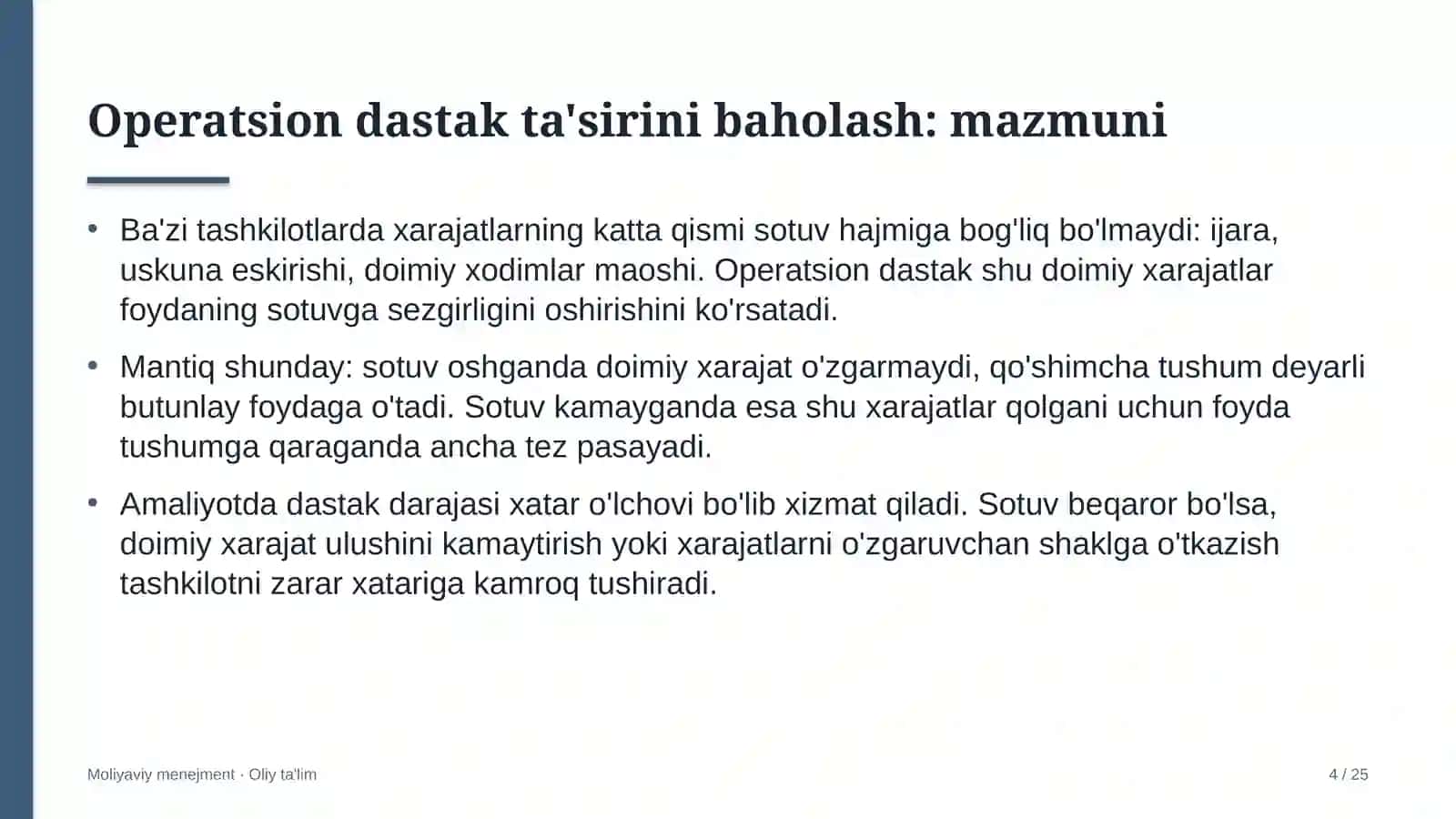 Davlat qo'mitalarida operatsion dastak ta'sirini baholash 4
