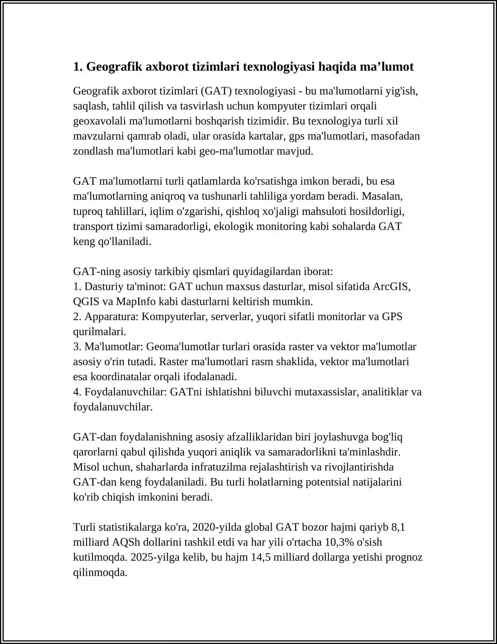 GEOGRAFIK AXBOROT TIZIMLARI TEXNOLOGIYASI 4