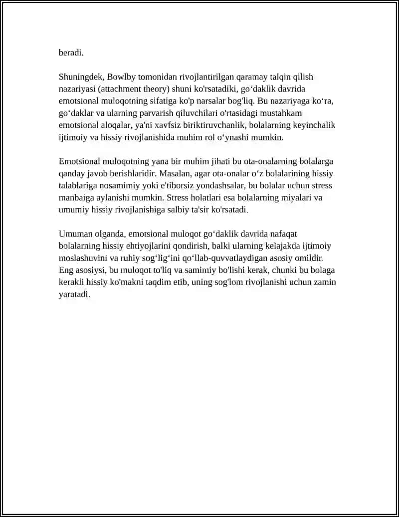EMOTSIOAL MULOQOTNING AHAMIYATI GOʻDAKLIK DAVRIDA 4