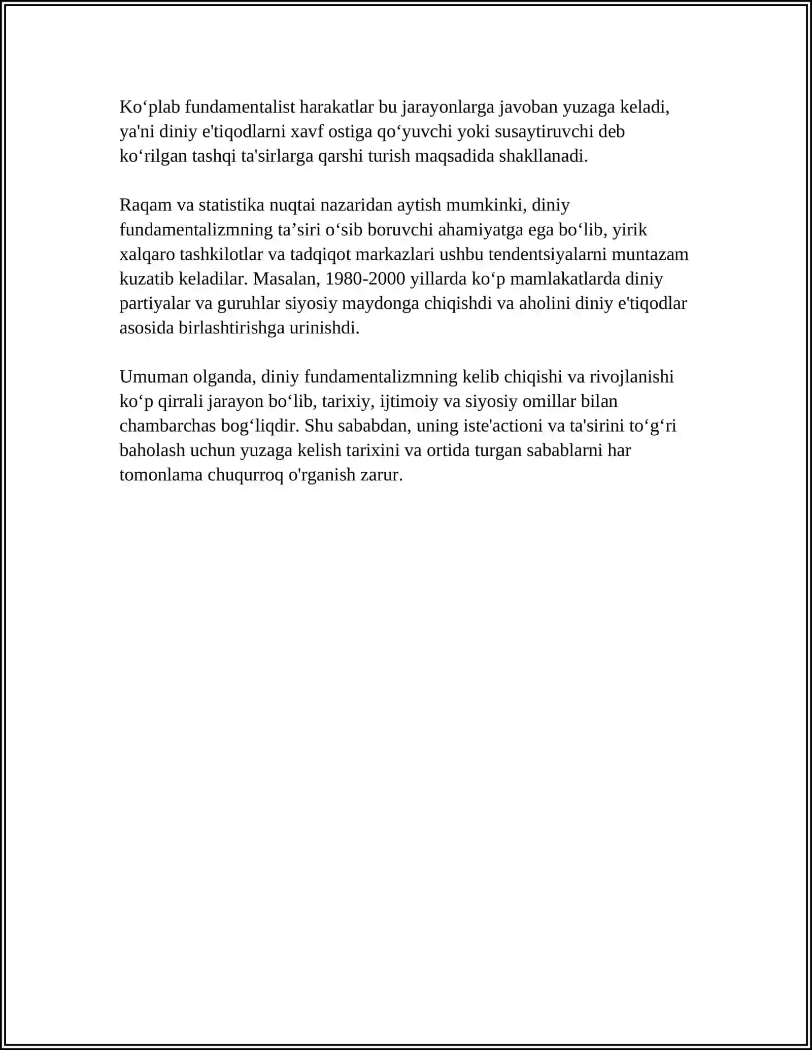Diniy fundamentalizm, radikalizm va terrorizimning tarxi va yo'lqinishtan 4