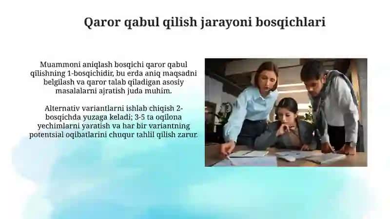 Boshqaruv qarorlari va ularni qabul qilish 4