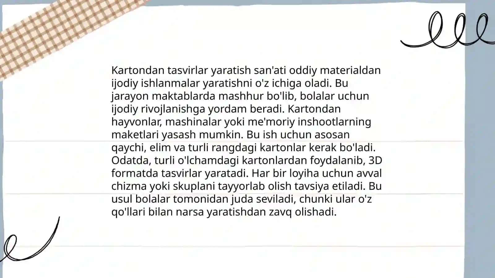 Boshlang'ich sinf texnologiya darslarida qogoz va karton bilan ishlash 4