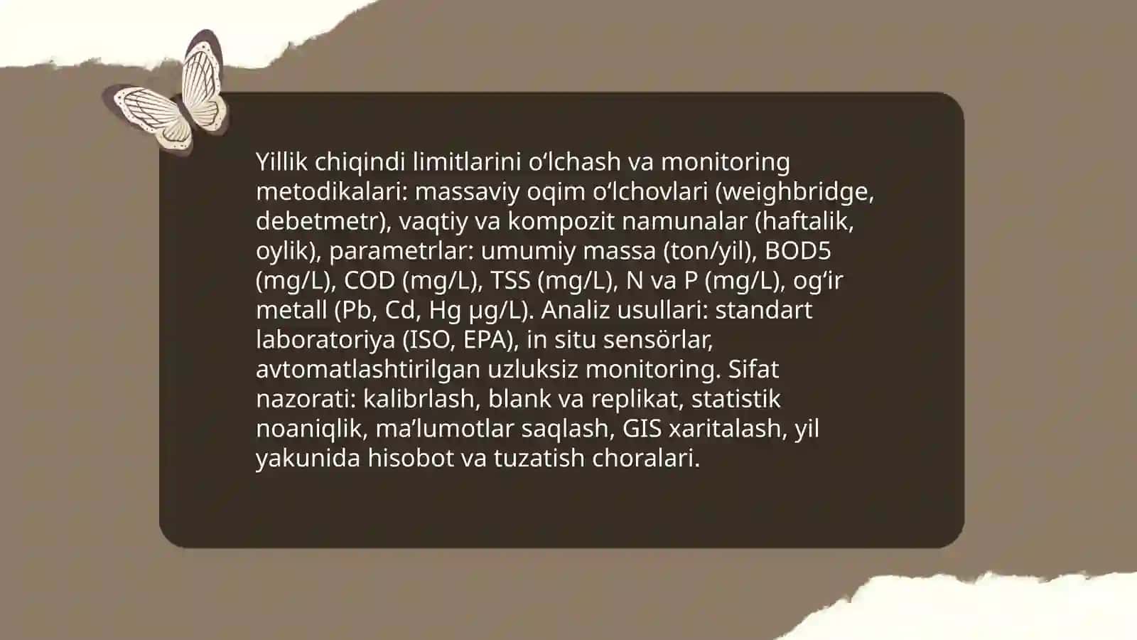 Oziq-ovqat sanoatining chiqindilar boʻyicha 1 yilik limiti va ekologik zararini kamaytirish 4