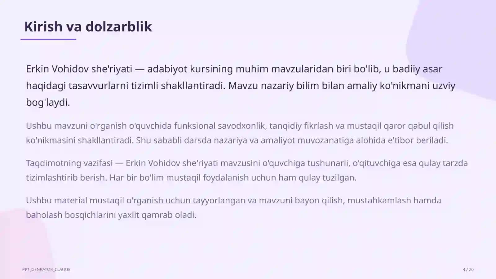 Erkin Vohidov she'riyati (8-sinf) 4