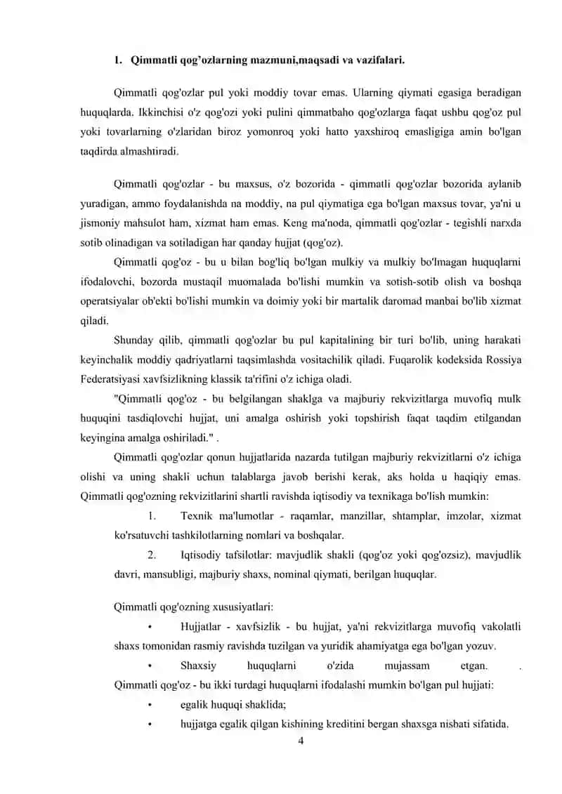 Qimmatli Qog’ozlar va Ularning Amal Qilishi 4