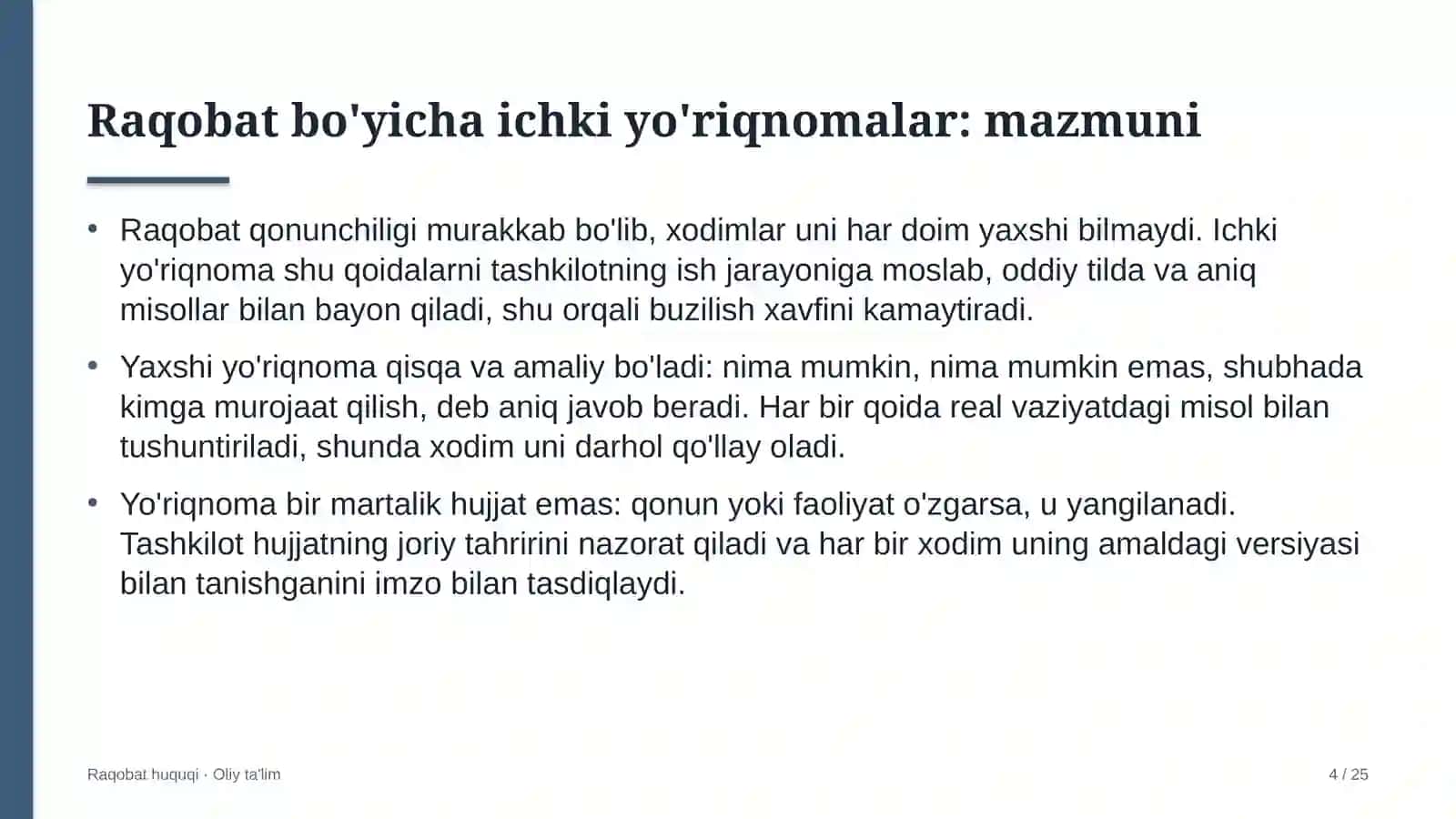 Charm-poyabzal sanoatida raqobat bo'yicha ichki yo'riqnomalarni ishlab chiqish 4