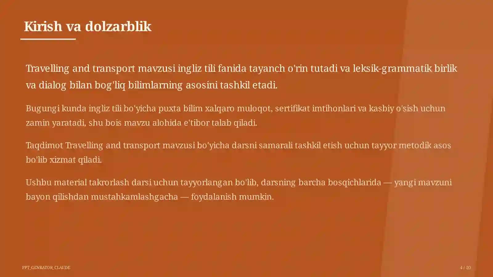 Travelling and transport (6-sinf) 4
