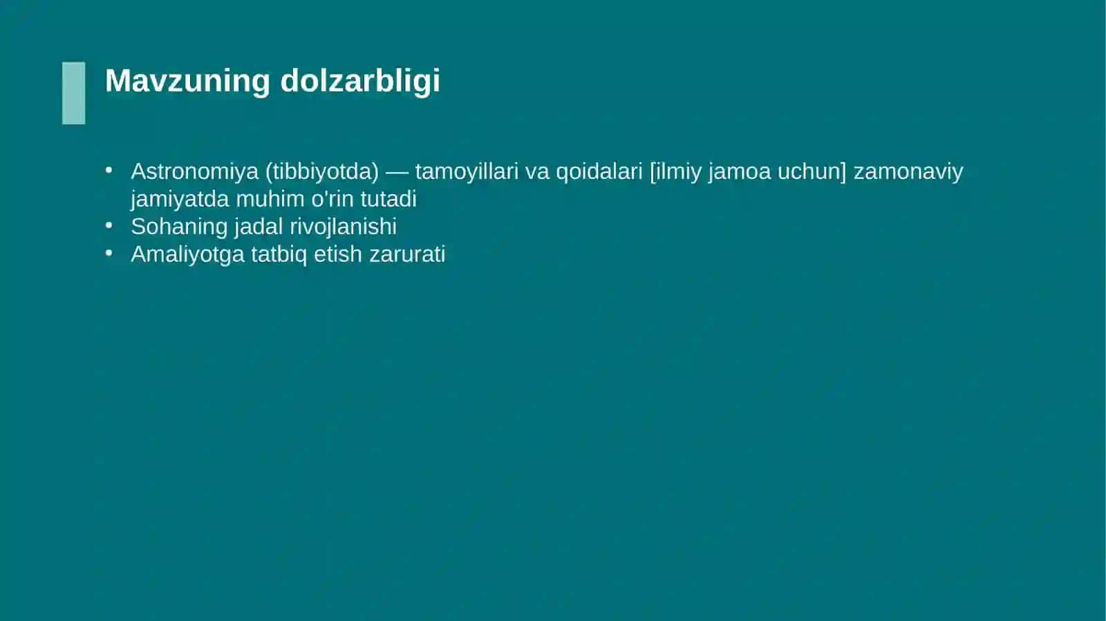 Astronomiya (tibbiyotda) — tamoyillari va qoidalari [ilmiy jamoa uchun] 4