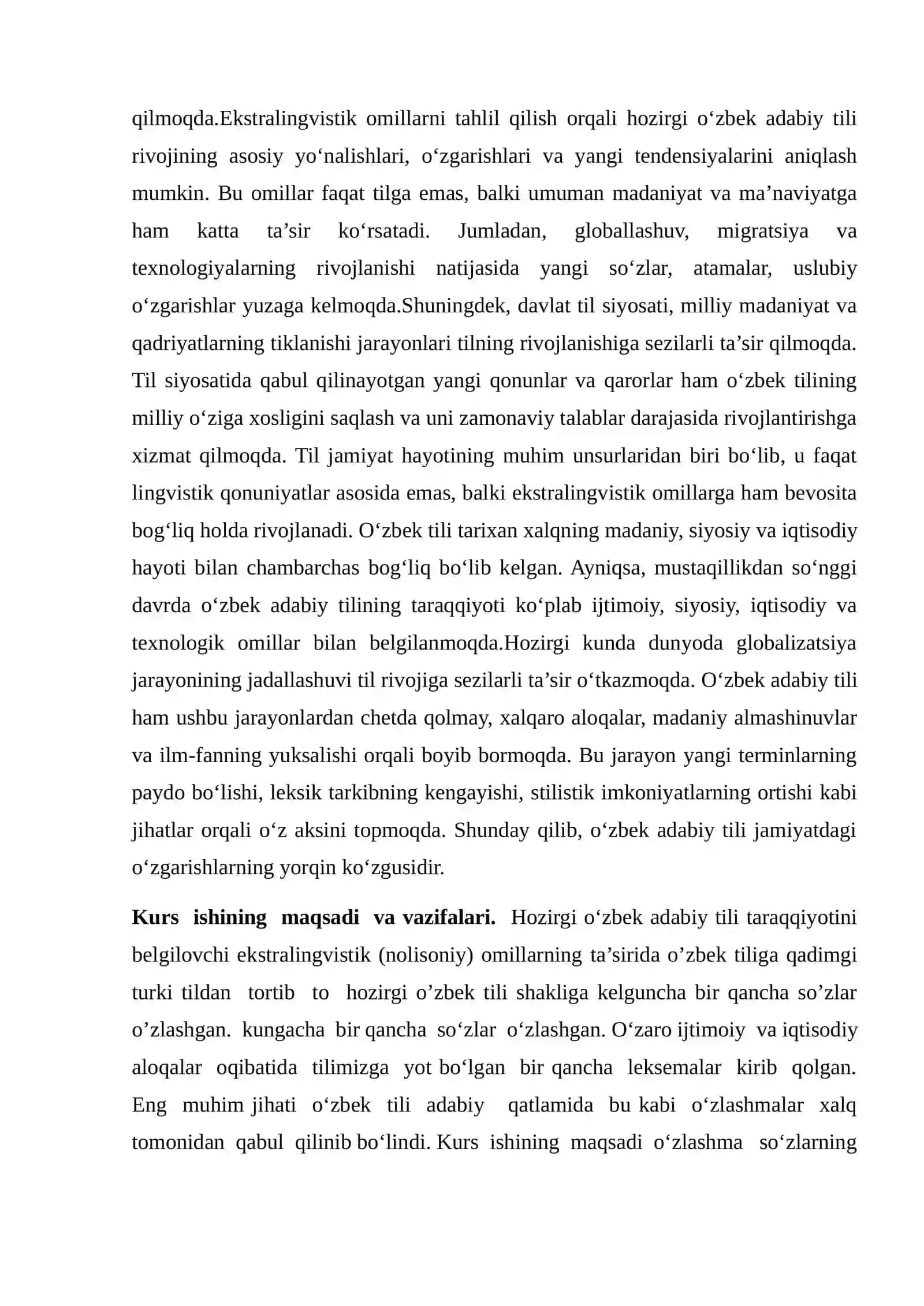 Hozirgi o‘zbek adabiy tili taraqqiyotini belgilovchi ekstralingvistik (nolisoniy) omillar 4
