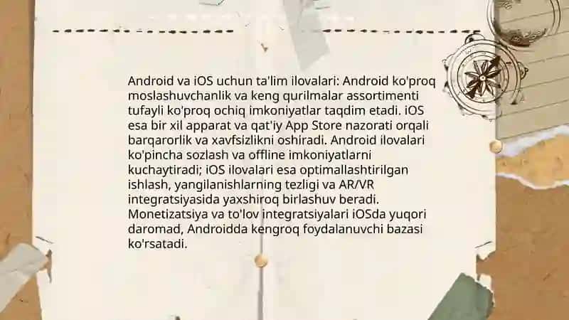 Android va Ios tizimlarining mobil ta'limdagi imkoniyatlari 4