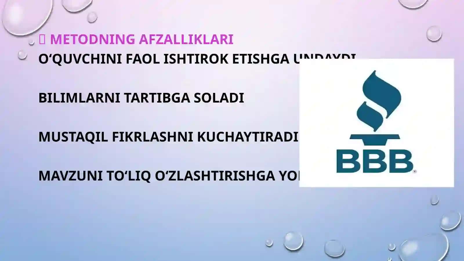 “Bilaman – Bilishni xohlayman – Bilib oldim” metodi 4