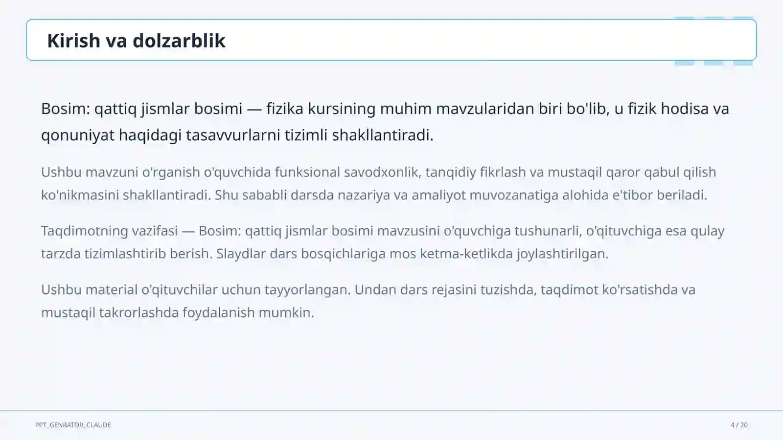 Bosim: qattiq jismlar bosimi (6-sinf) 4