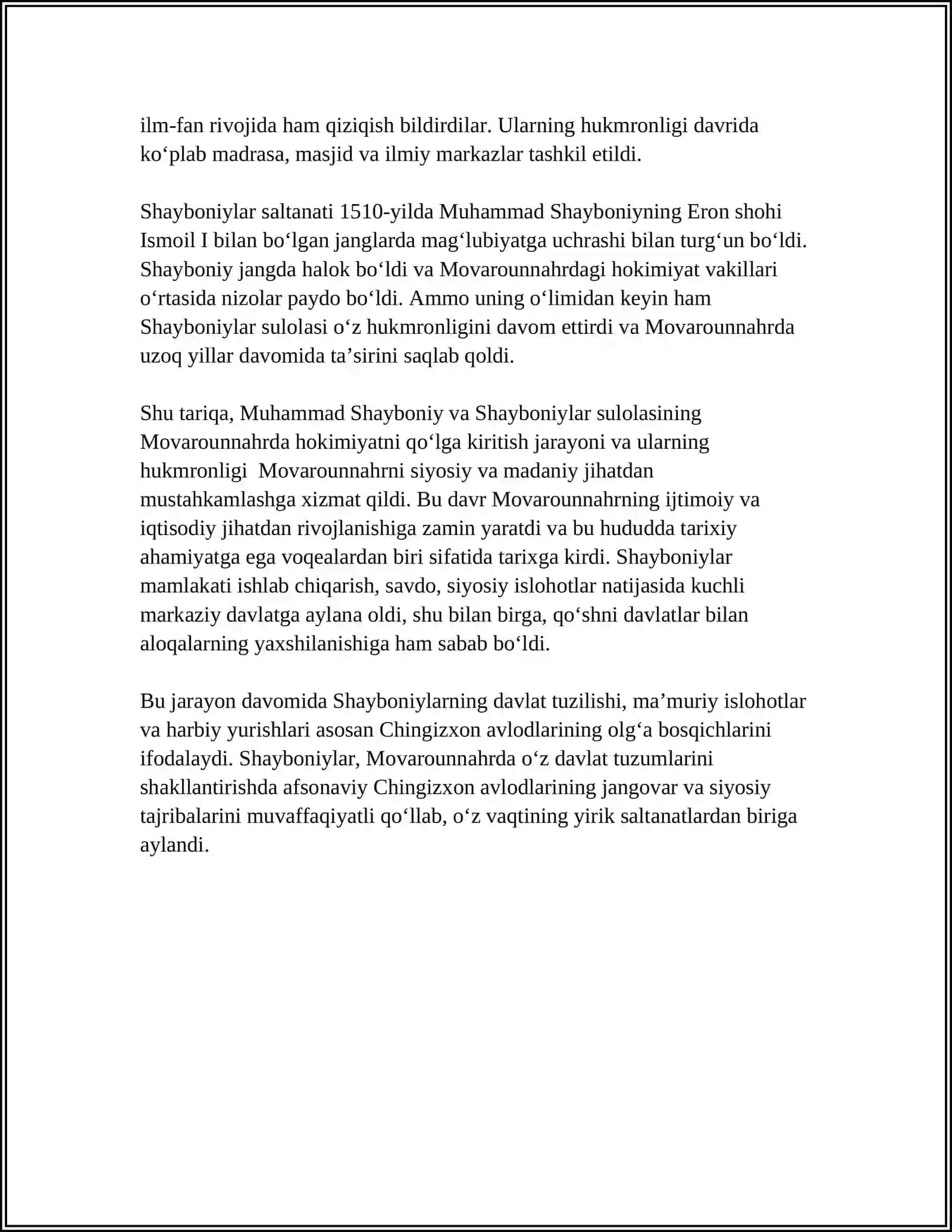 MOVAROUNAHRDA SHAYBONIYLAR HUKMRONLIGINING OʻRNATILISHI 4