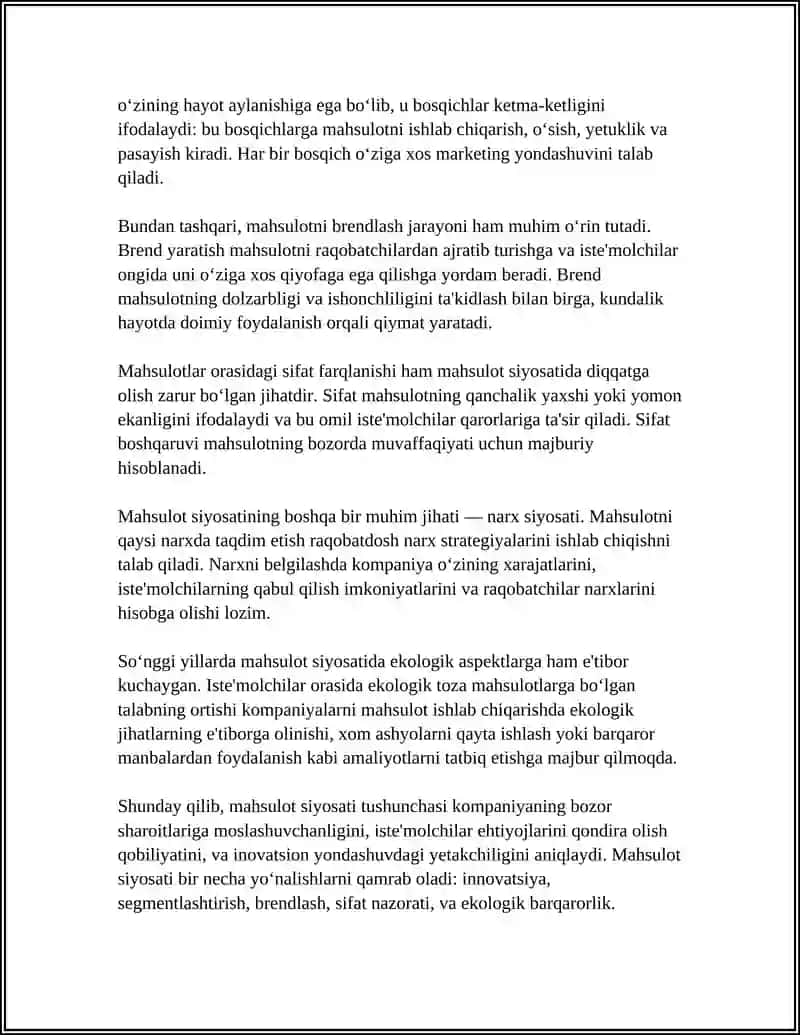 MAHSULOT SIYOSATI TUSHUNCHASI 4