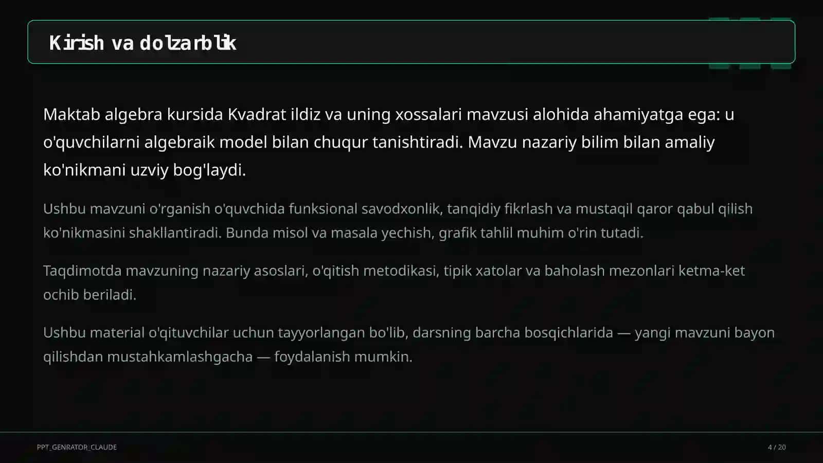 Kvadrat ildiz va uning xossalari (8-sinf) 4