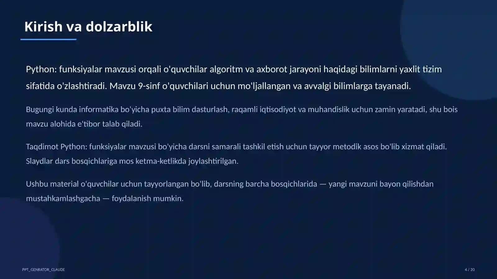 Python: funksiyalar (9-sinf) 4