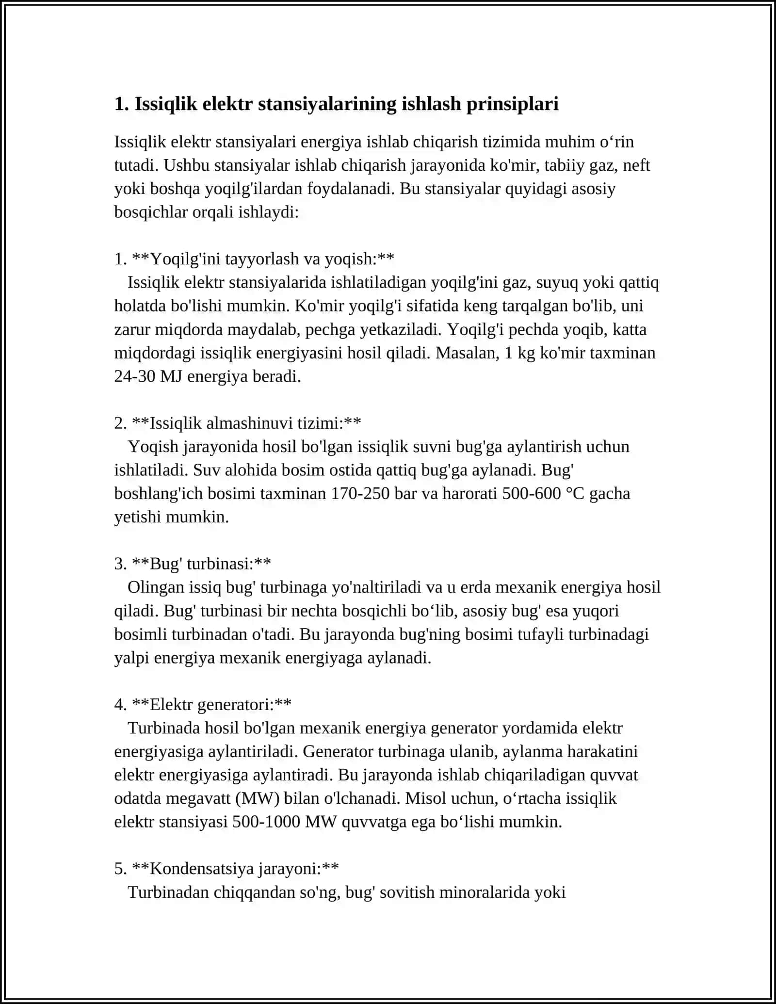 ENERGIYA ISHLAB CHIQARISH, ISSIQLIK ELEKTR STANSIYASI 4