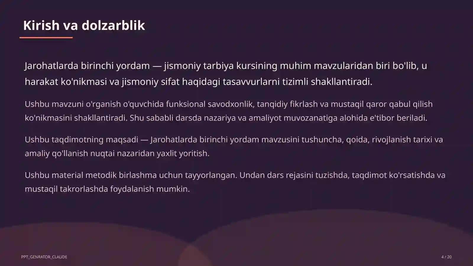 Jarohatlarda birinchi yordam (9-sinf) 4
