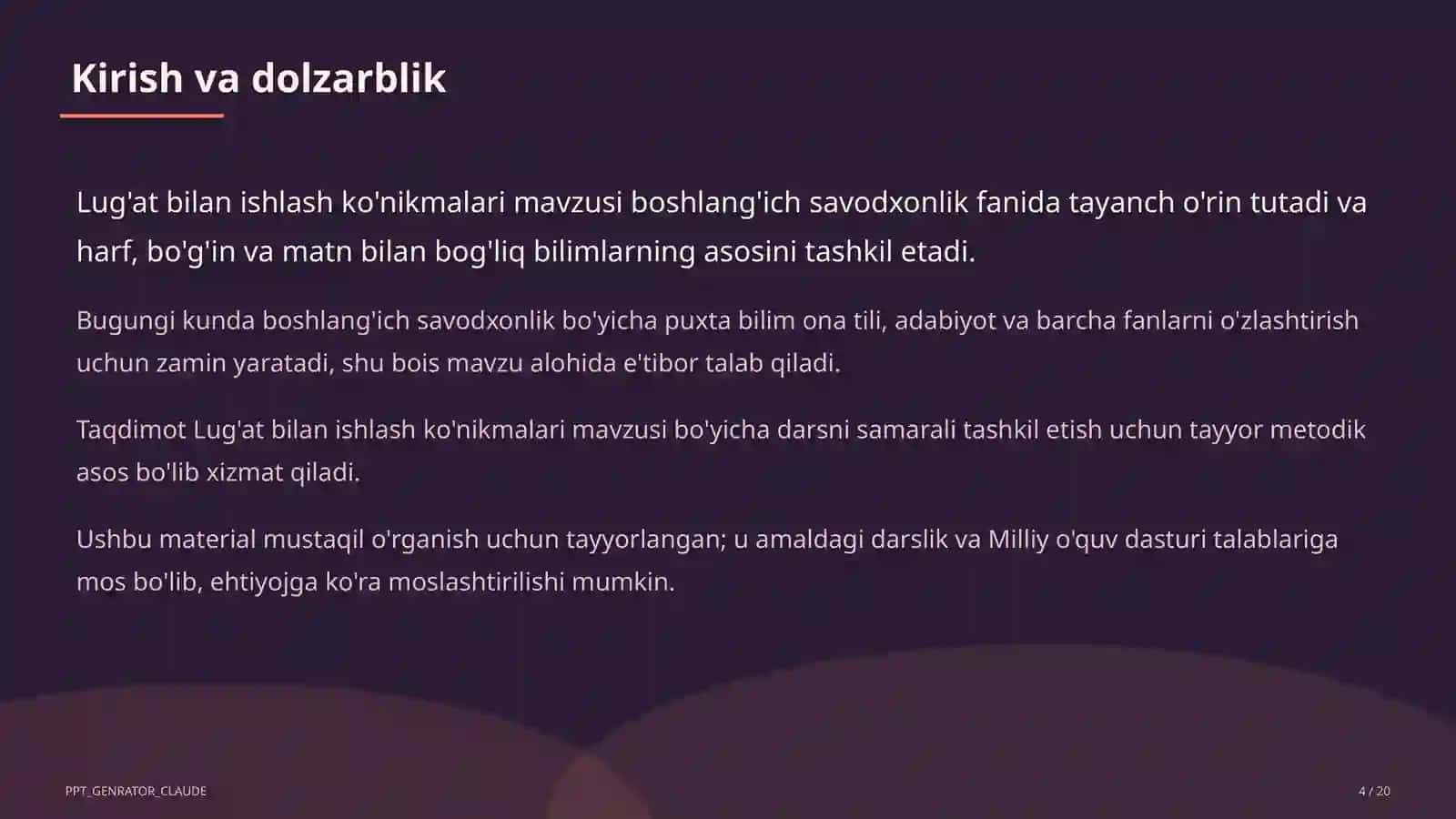 Lug'at bilan ishlash ko'nikmalari (4-sinf) 4