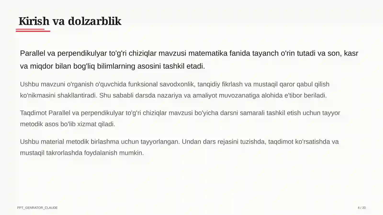 Parallel va perpendikulyar to'g'ri chiziqlar (6-sinf) 4