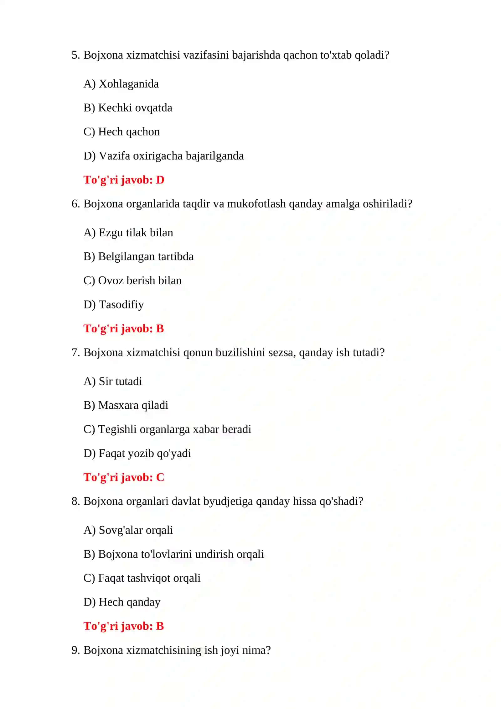 BOJXONA XIZMATI 100 TA TEST 4