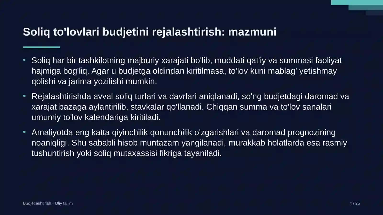 dehqon xo'jaliklarida soliq to'lovlari budjetini rejalashtirish 9637 4