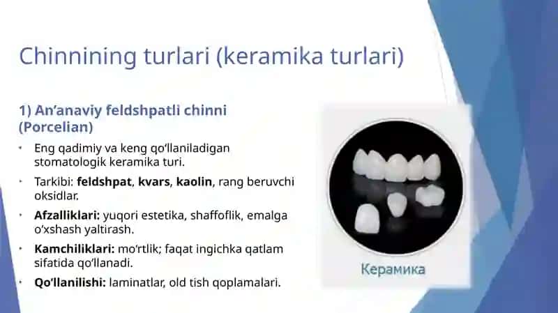 Ortopedik stomatologiyada chinnining kimyoviy va texnologik xossalari 4