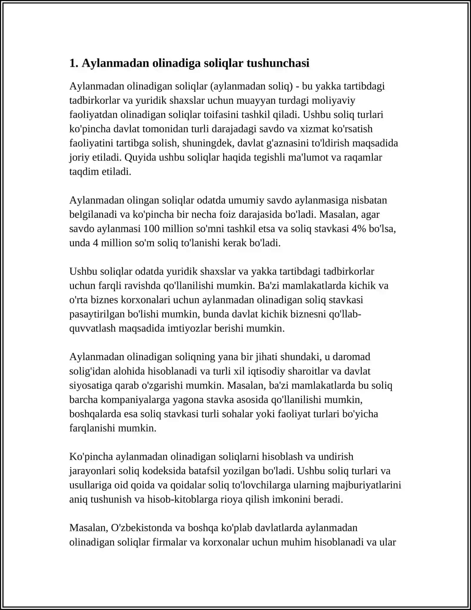 AYLANMADAN OLINADIGAN SOLIQ TO'LOVCHILARI VA ULARNI SOLIQQA TORTISHNING O'ZIGA XOSLIGI 4
