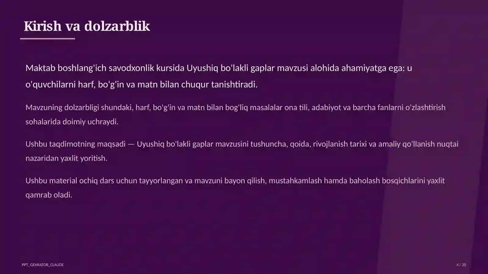 Uyushiq bo'lakli gaplar (4-sinf) 4