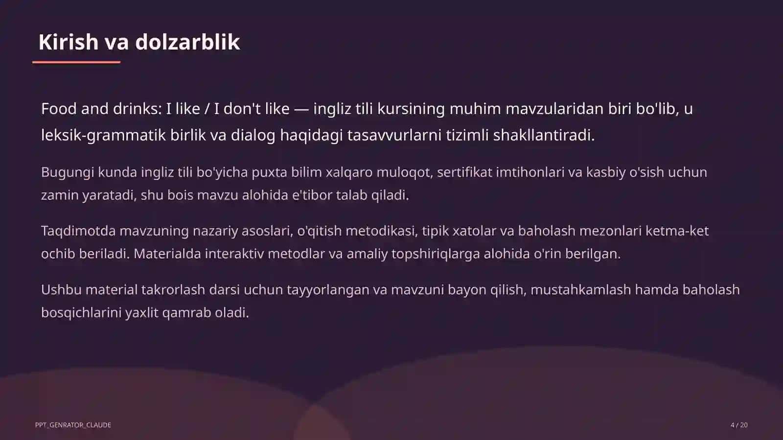 Ingliz tili (1–11) — takrorlash darsi uchun 4