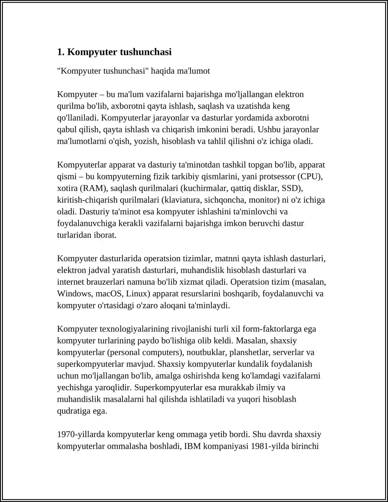 Kompyuter Turlari, Asosiy Tushunchalari va Turlari 4