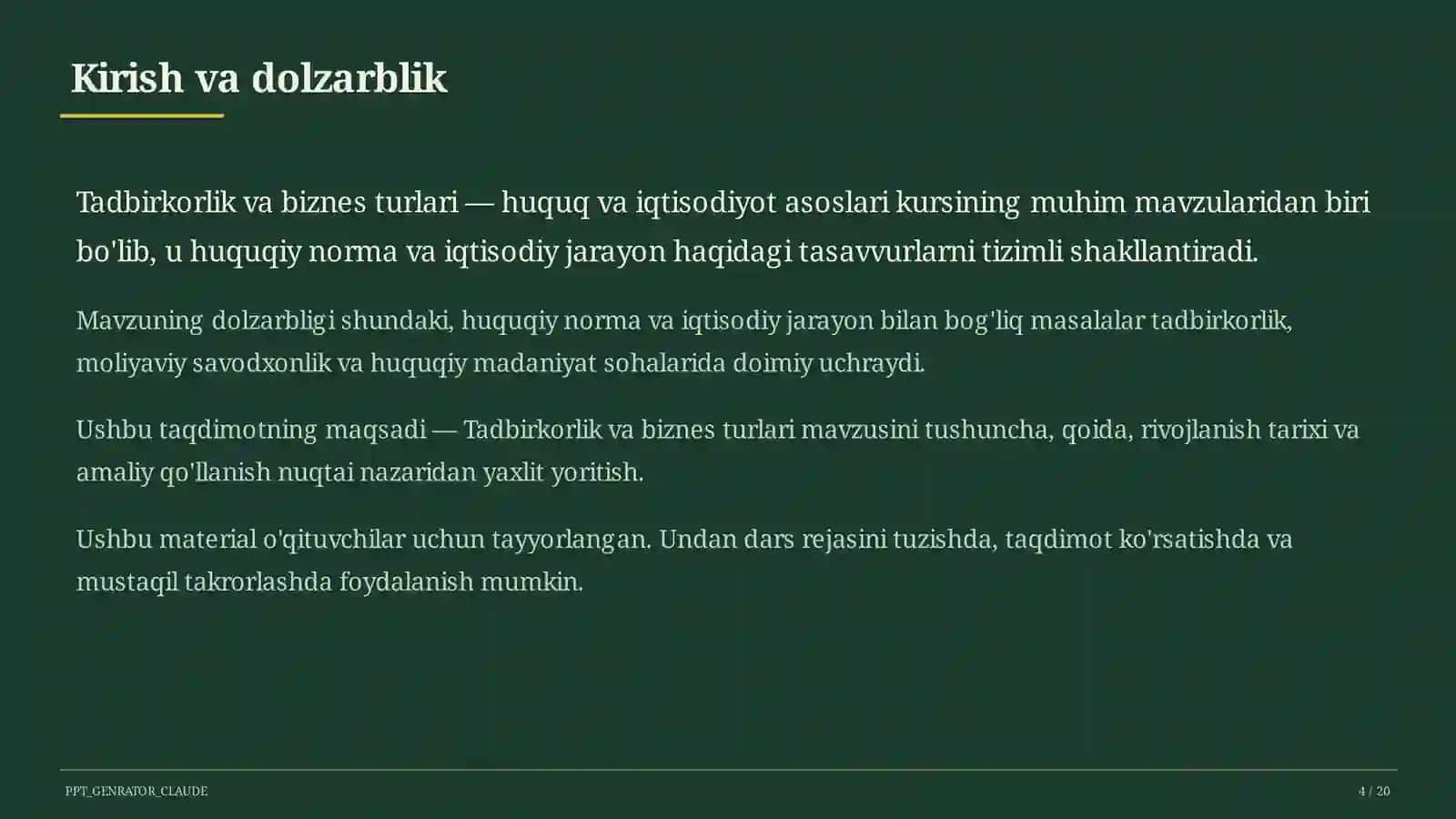 Tadbirkorlik va biznes turlari (10-sinf) 4