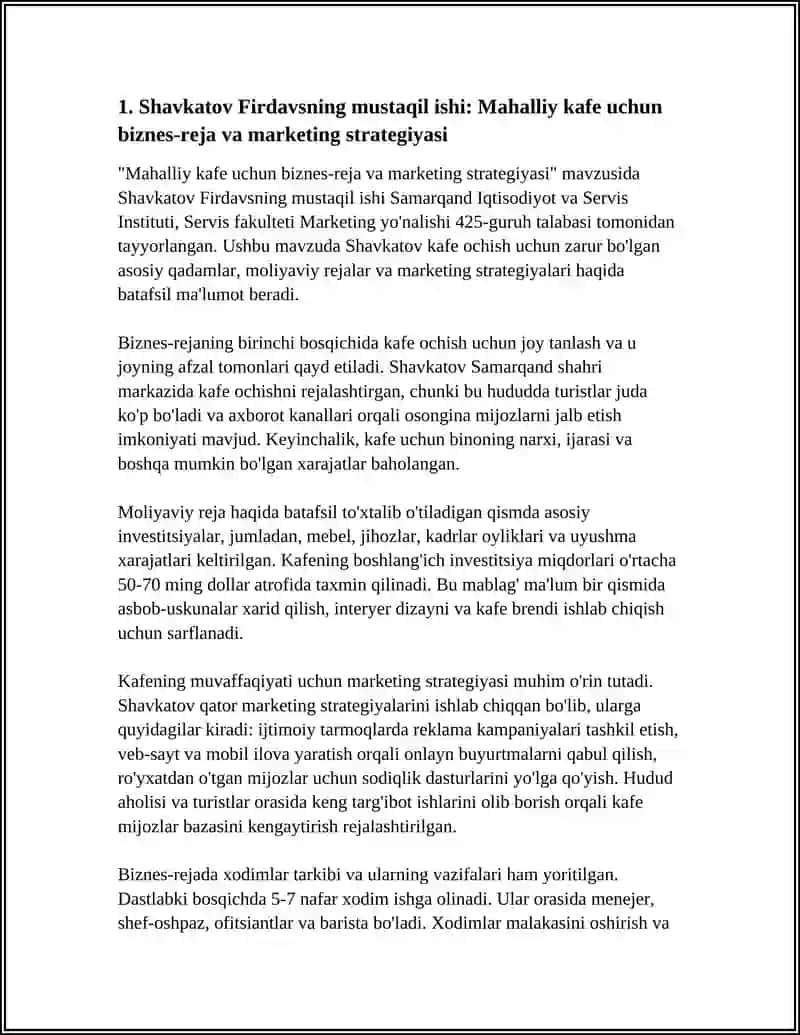 Mahalliy kafe uchun biznes-reja va marketing strategiyasi 4