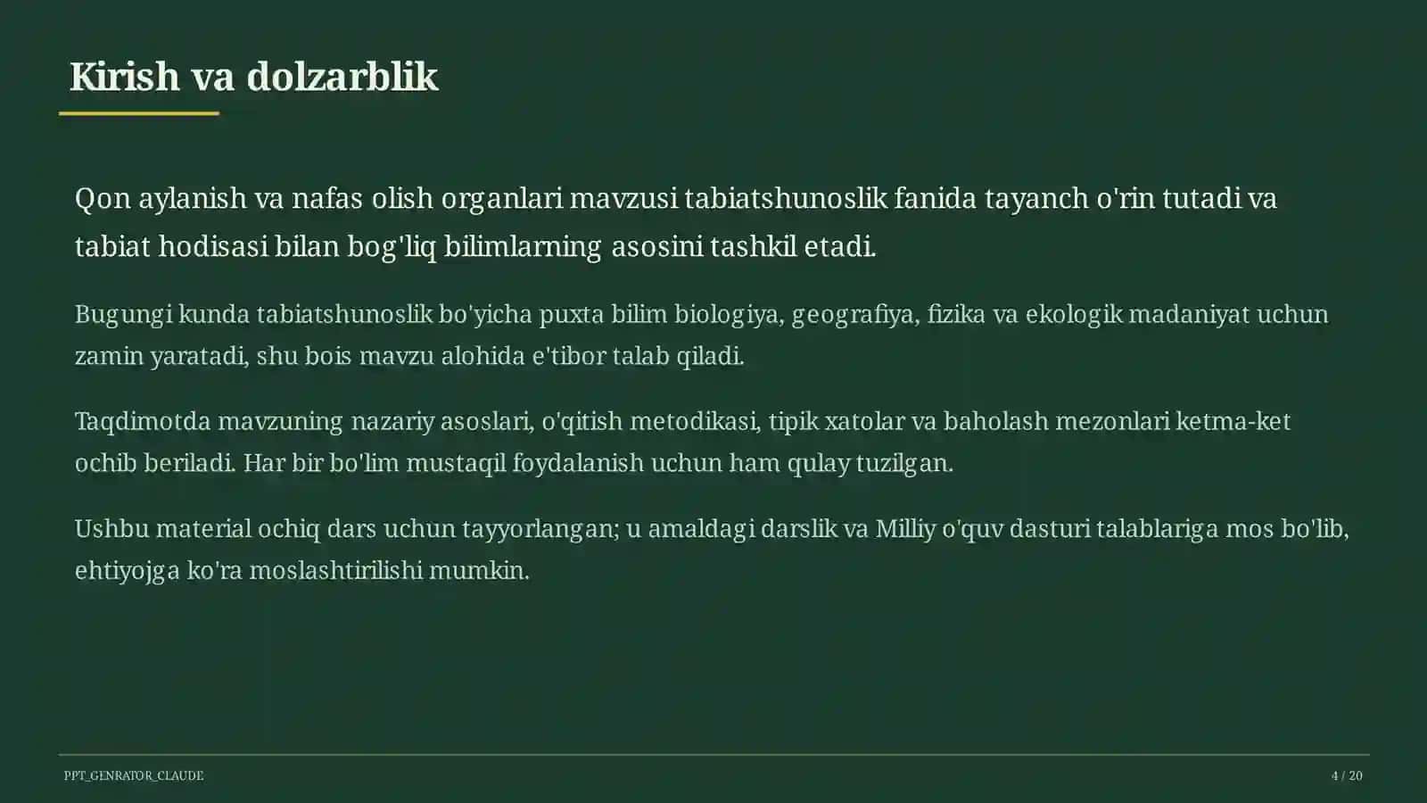 Qon aylanish va nafas olish organlari (4-sinf) 4