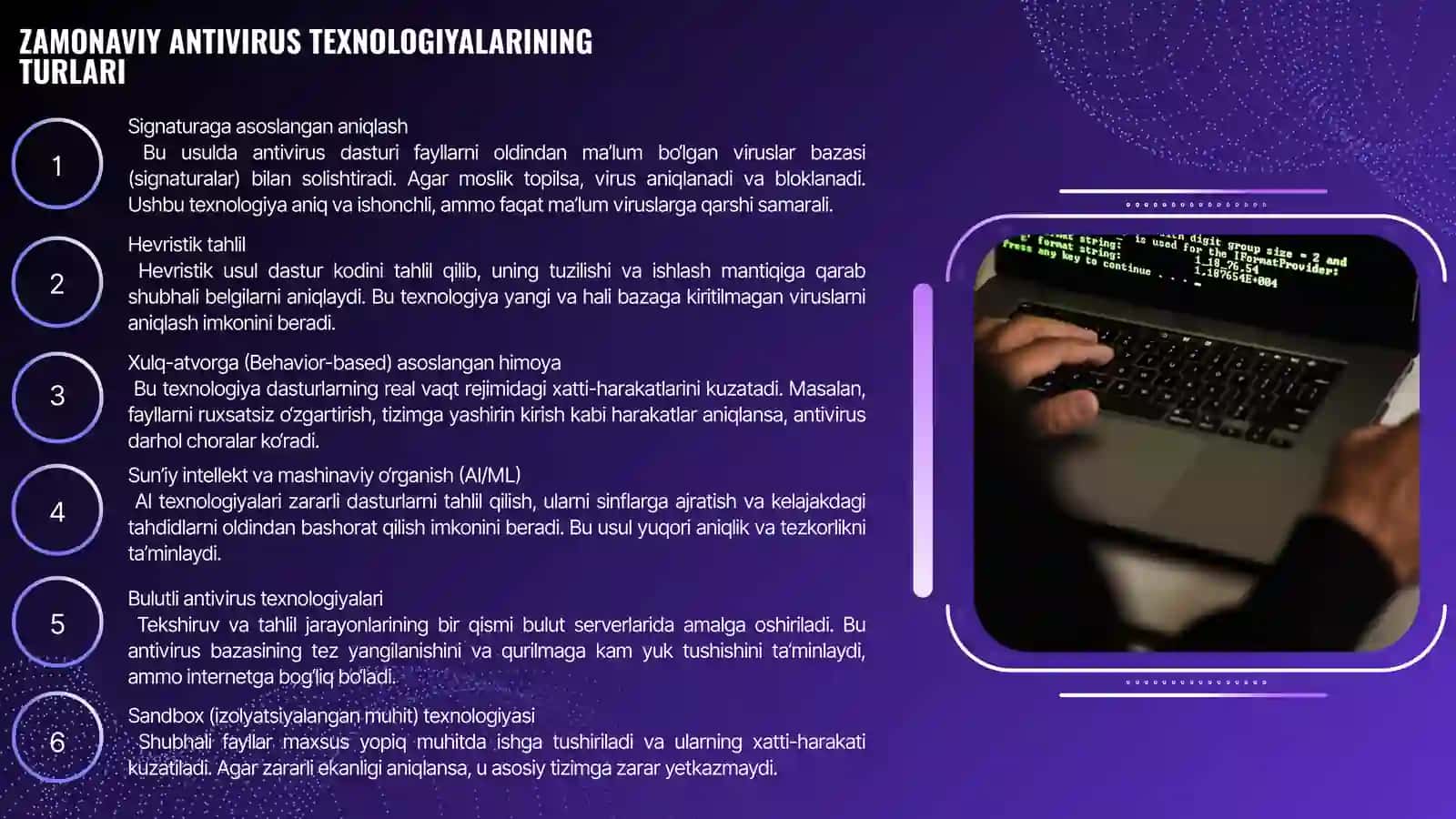 “ZAMONAVIY ANTIVIRUS TEXNOLOGIYALARI VA ULARNING SAMARADORLIGI” MAVZUSIDA TAYYORLAGAN MUSTAQIL ISHI 4