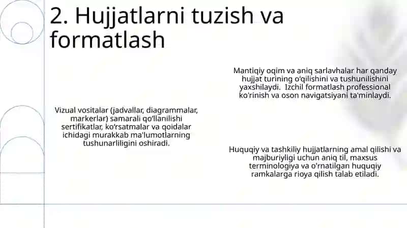 Tashkiliy hujjatlar (guvohnoma, yo‘riqnoma, nizom-ustav, shartnoma) tuzish 4