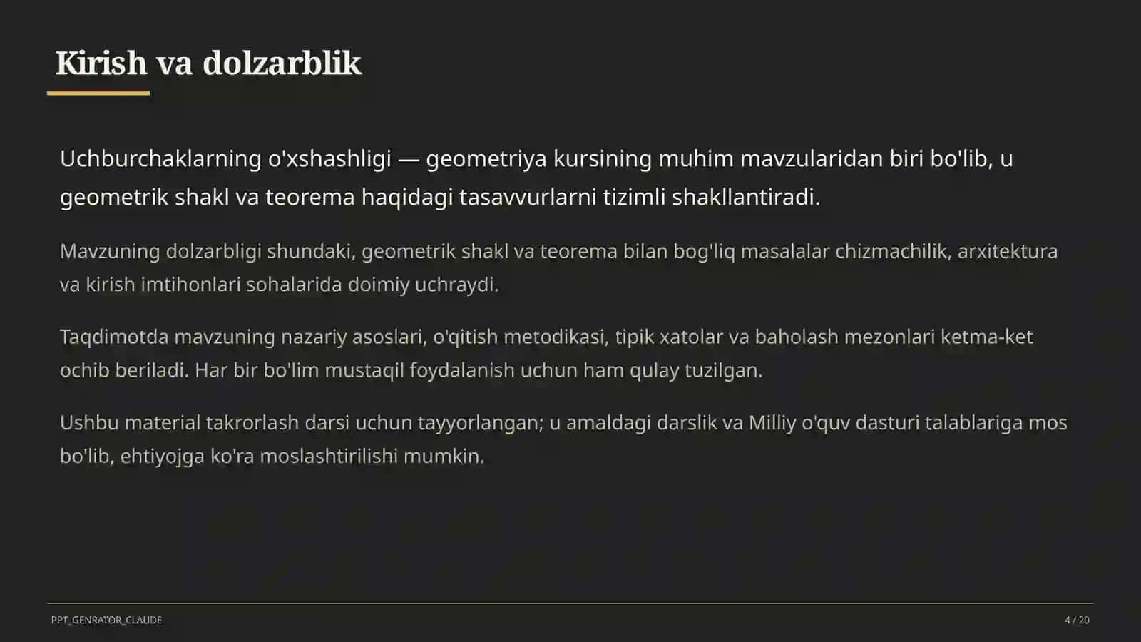 Uchburchaklarning o'xshashligi (8-sinf) 4