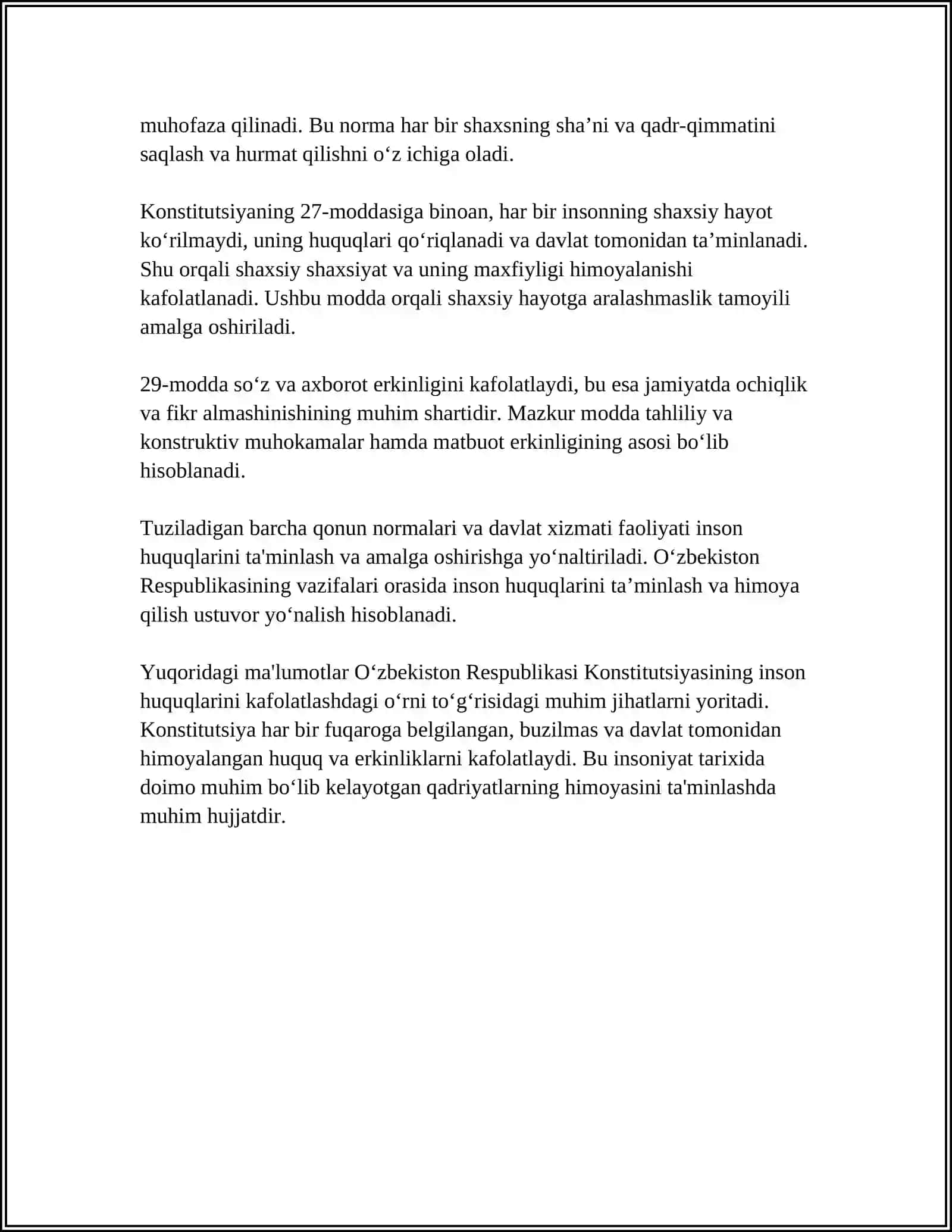 O‘zbekistonda Inson Huquqlari va Erkinliklari Kafolatining Yaratilishi 4