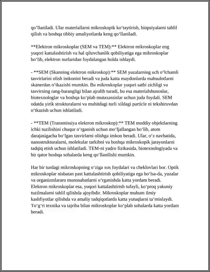 MIKROSKOP XILLARI UBILAN ISHLASH VA FOYDALANISH TEXNIKASI BILAN TANISHISJ 4
