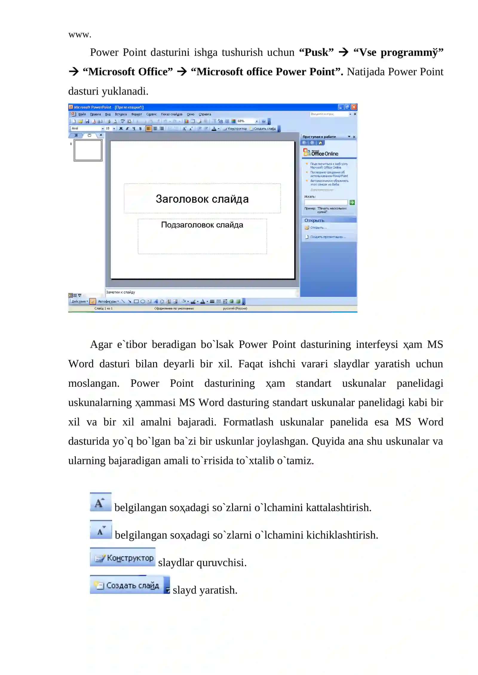 Misrosoft Power Point haqida tushuncha 4