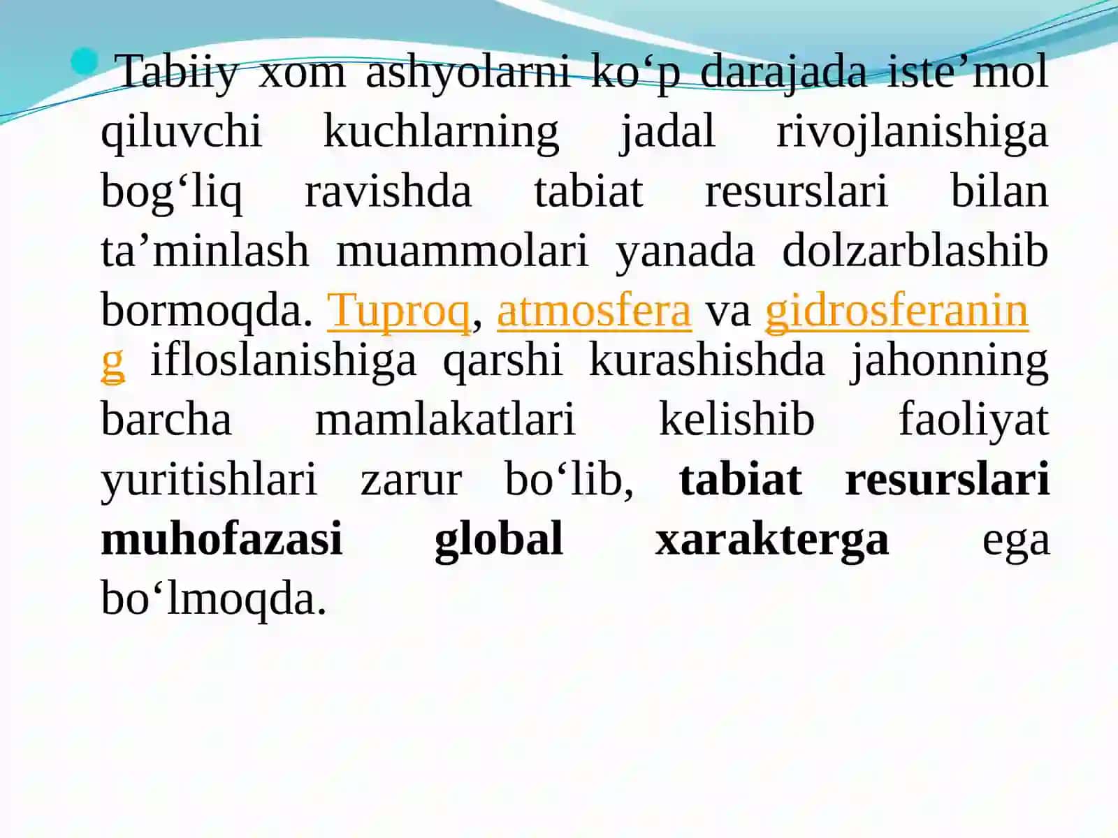 Tabiiy resurslardan samarali foydalanish, atrof-muhitni muhofaza qilish va ekologik xavfsizlik siyosati 4