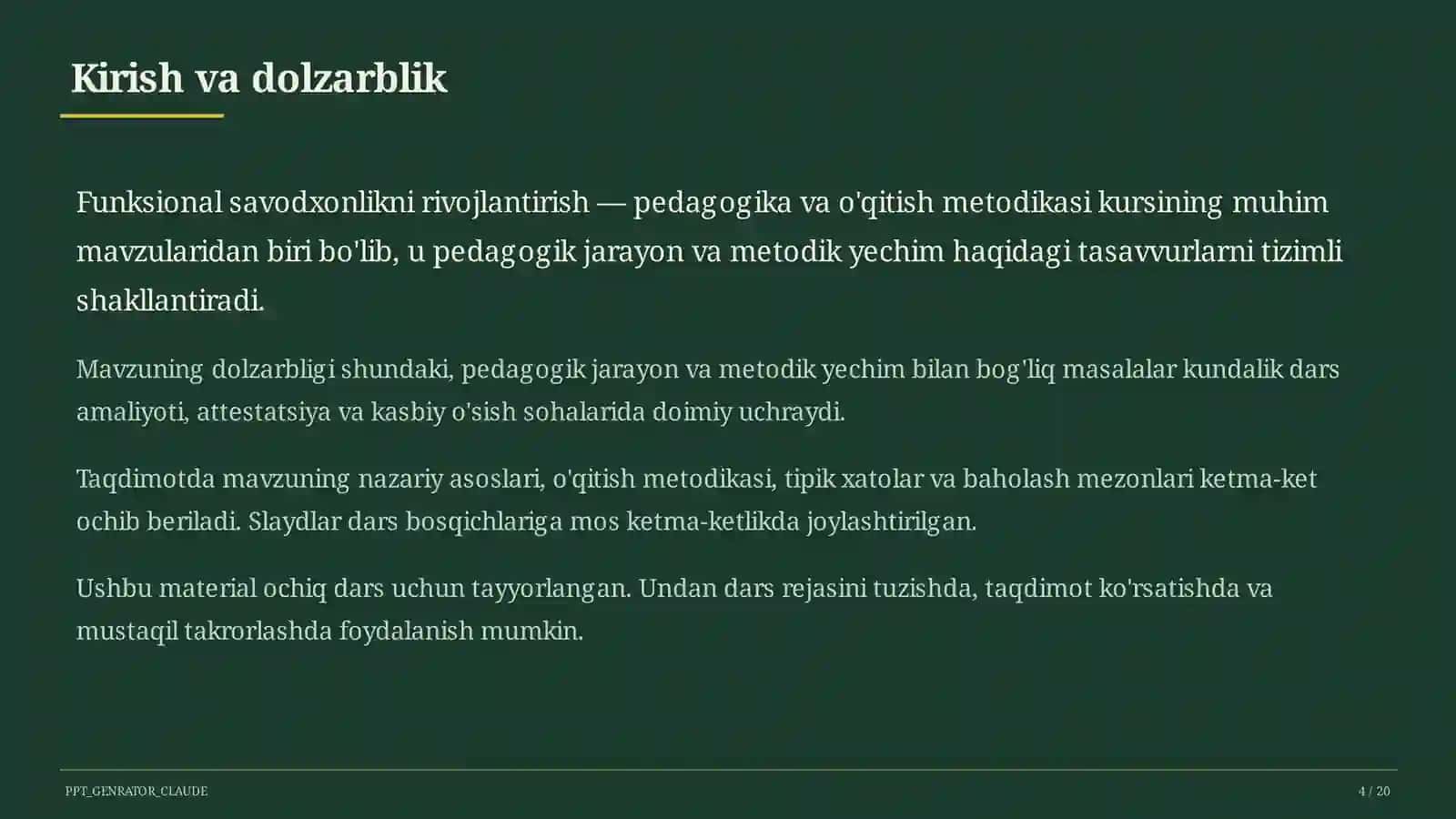 O'qituvchilar uchun: pedagogika va o'qitish metodikasi 4
