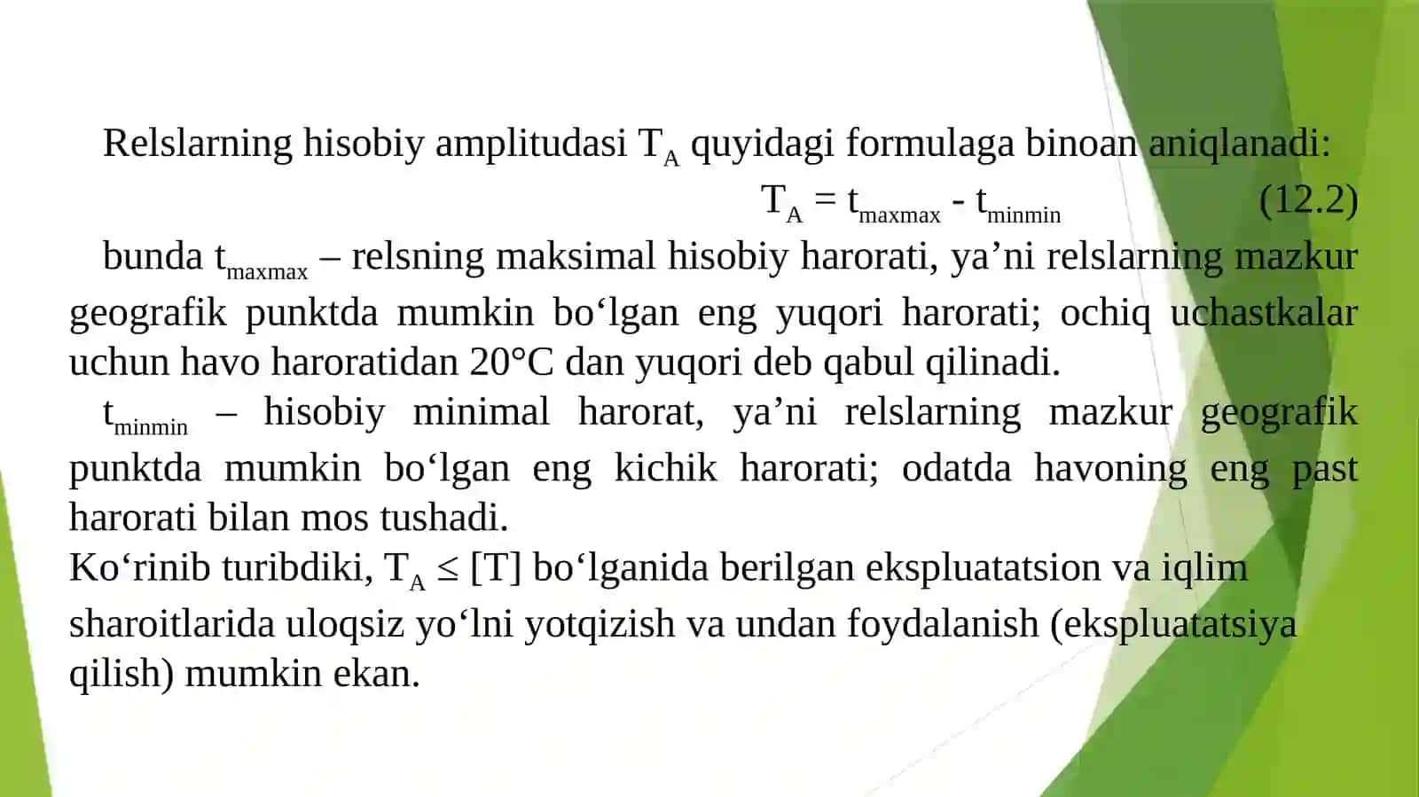 12-amaliy mashg’ulot: Relslarni maxkamlash haroratlarini o‘rganish 4