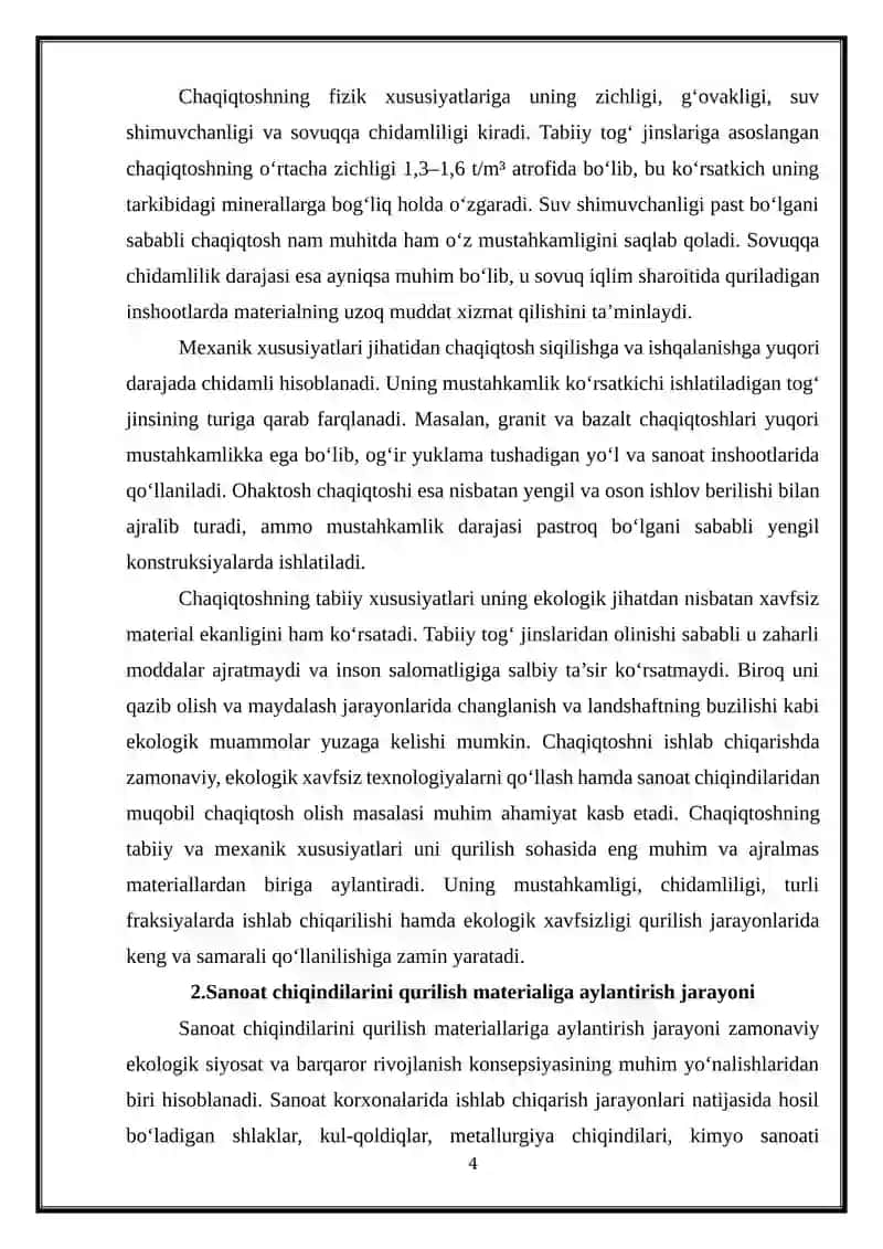 Chaqiqtoshning ekologik ahamiyati Sanoat chiqindilarini qurilish materiallariga aylantirish 4