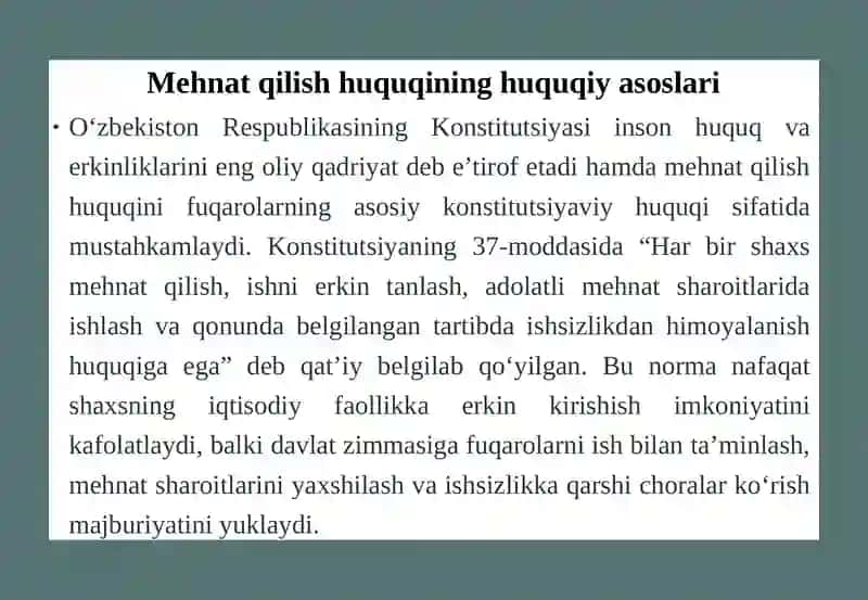 Mehnatqilish huquqi va ish bilan ta'minlash 4
