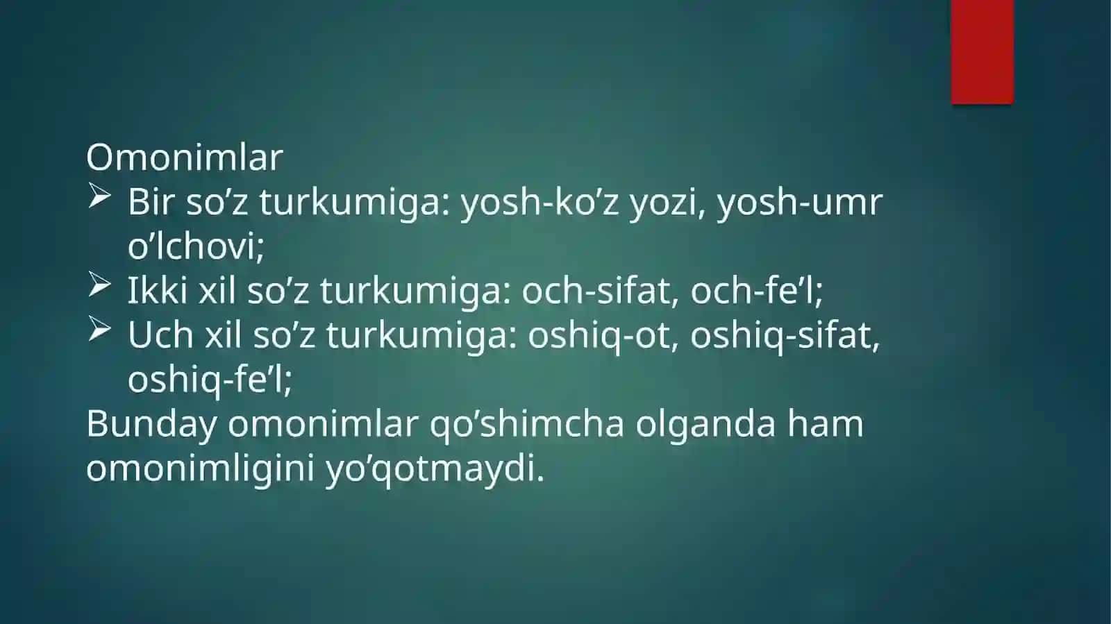 Lug’at tarkibining shakl va ma’no munosabatlari jihatidan tavsiflanishi 4