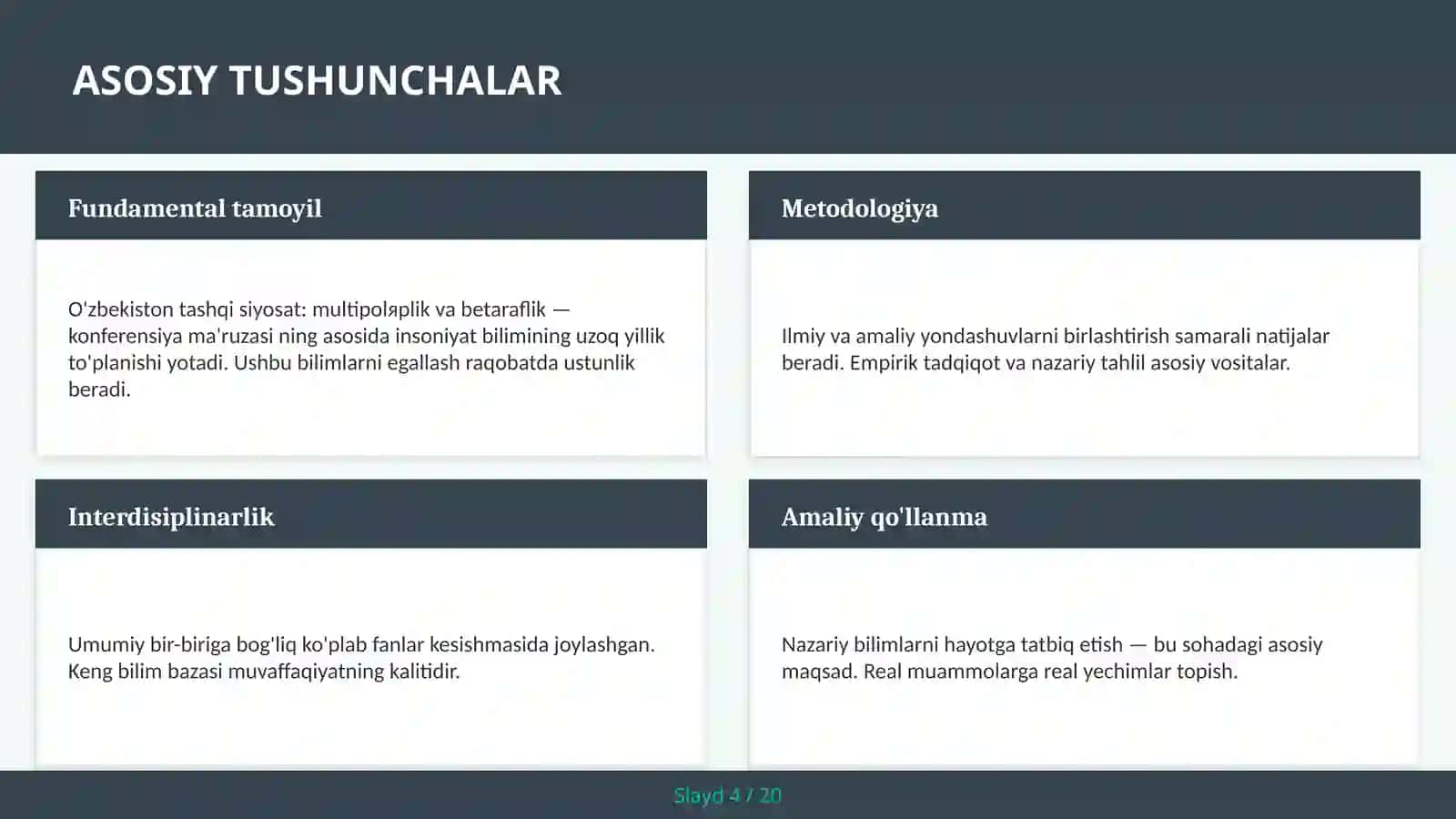 O'zbekiston Tashqi Siyosat: Multipolяrlik va Betaraflik - Konferensiya Ma'ruzasi 4