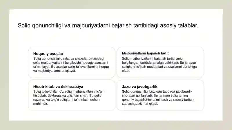 Soliq munosabatlari subyektlarining huquq va majburiyatlari 4