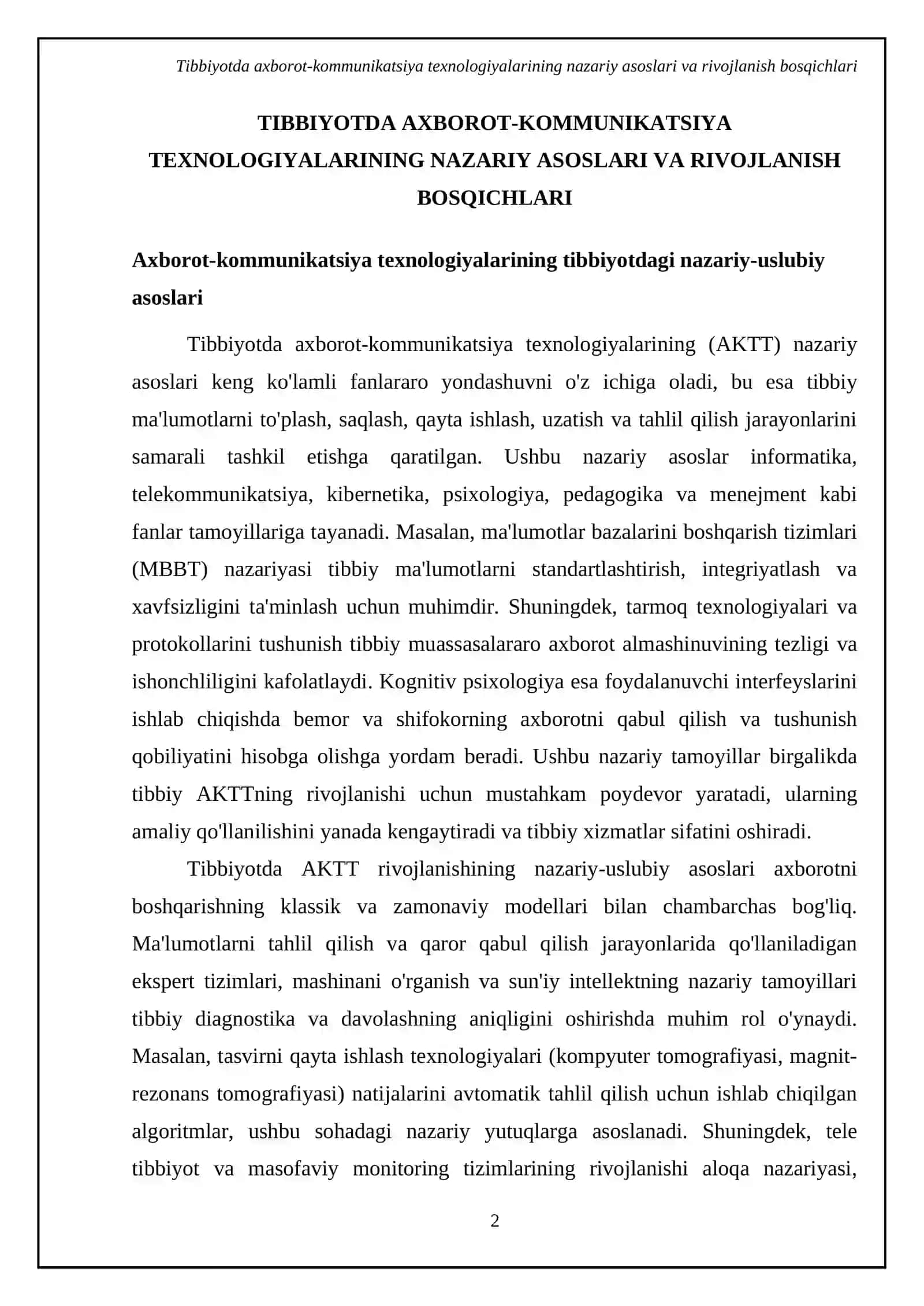Tibbiyotda axborot-kommunikatsiya texnologiyalarining nazariy asoslari va rivojlanish bosqichlari 4